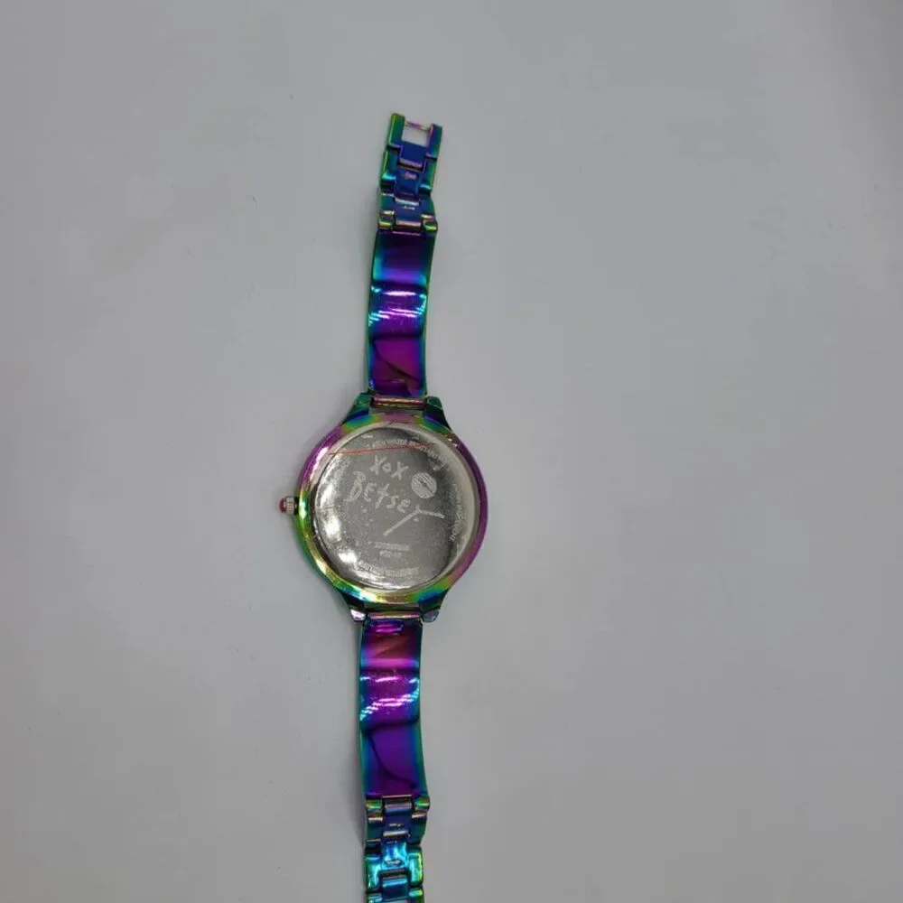 Betsey Johnson Iridescent Watch with Pave Crystal Face